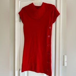 Dots Red Short Sleeve Sweater Dress, Size M